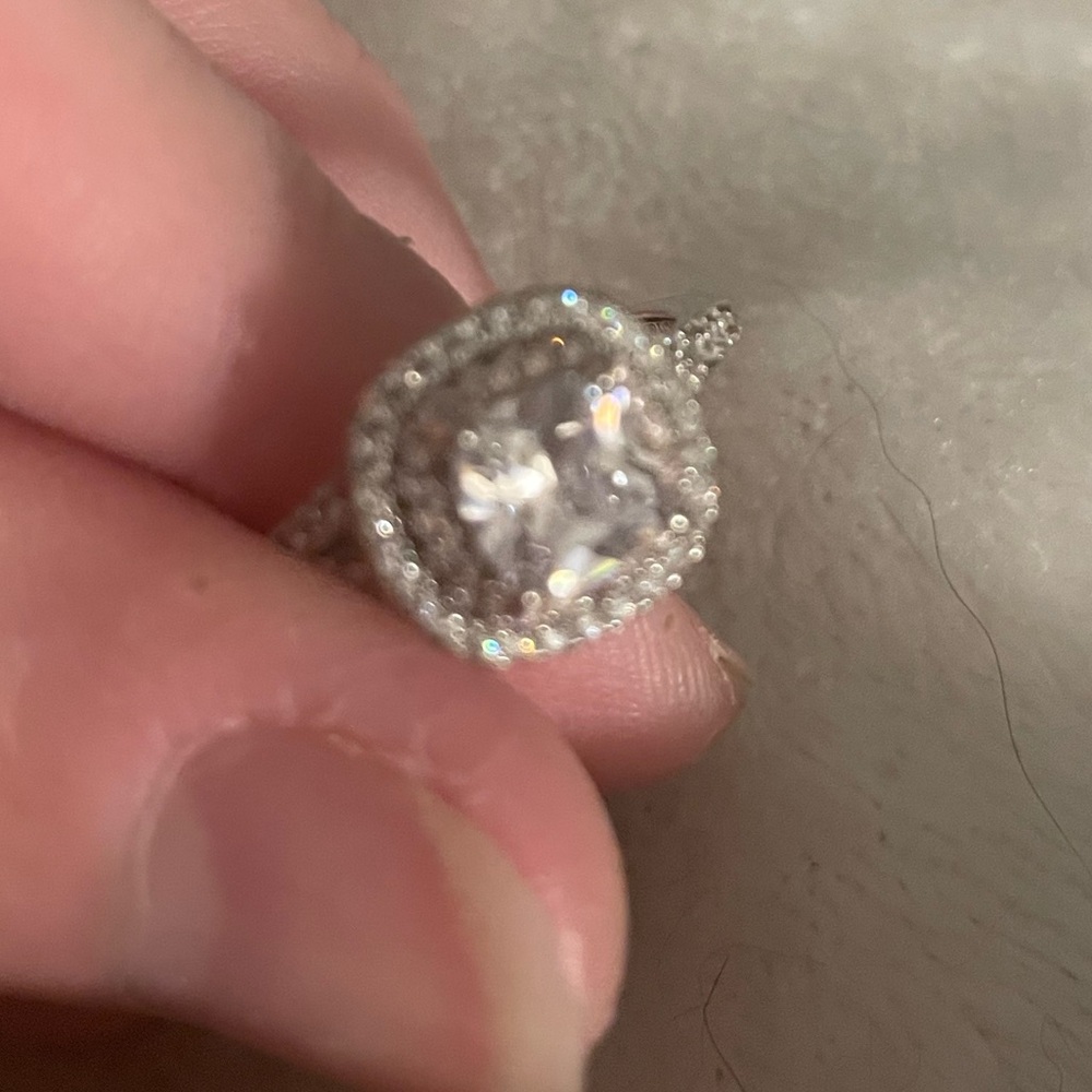 Tiffany & co. Sterling ring with dual halo, inner pink and outer white sapphire